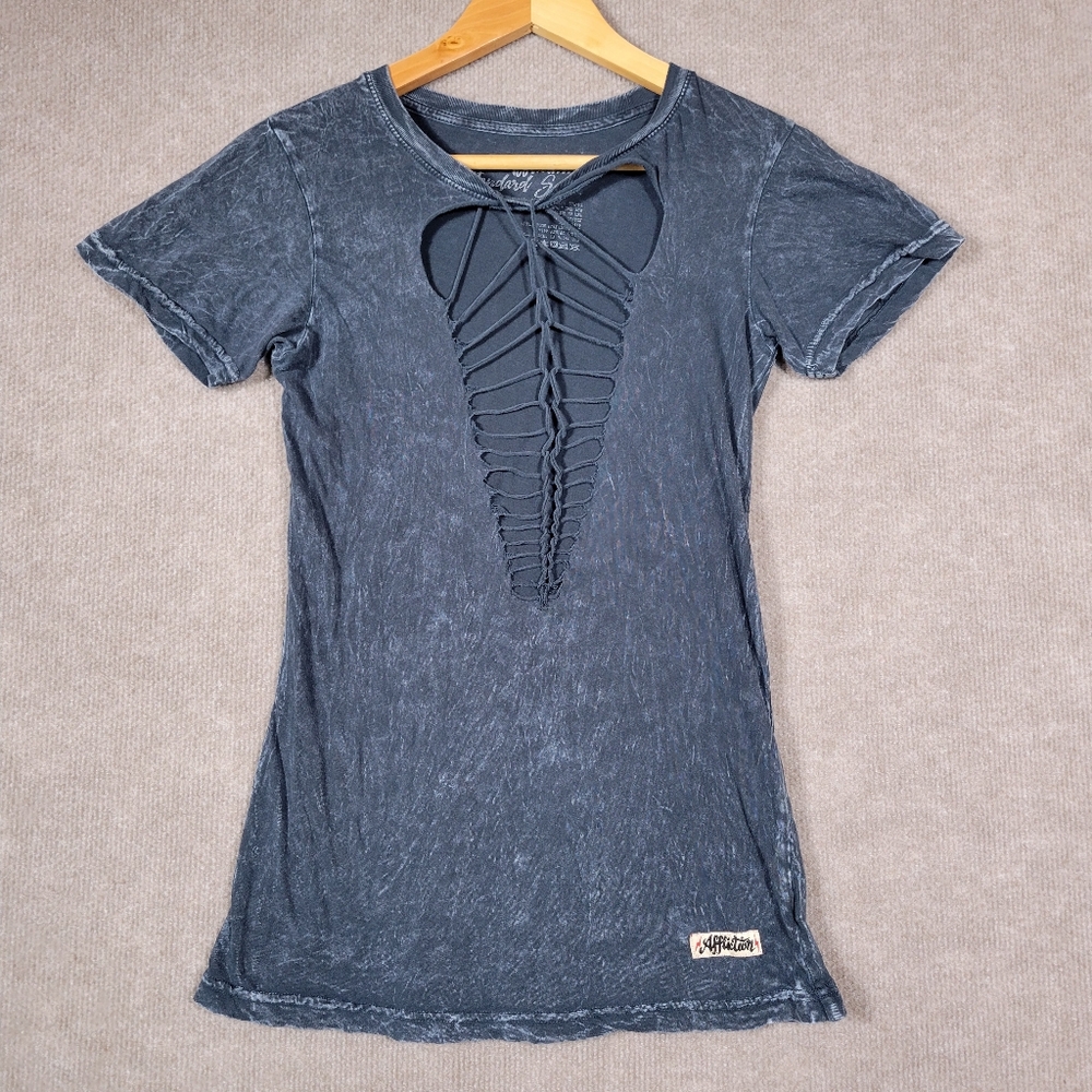 Affliction Shirt Women's Small Gray Short Sleeve Tee Relaxed Fit